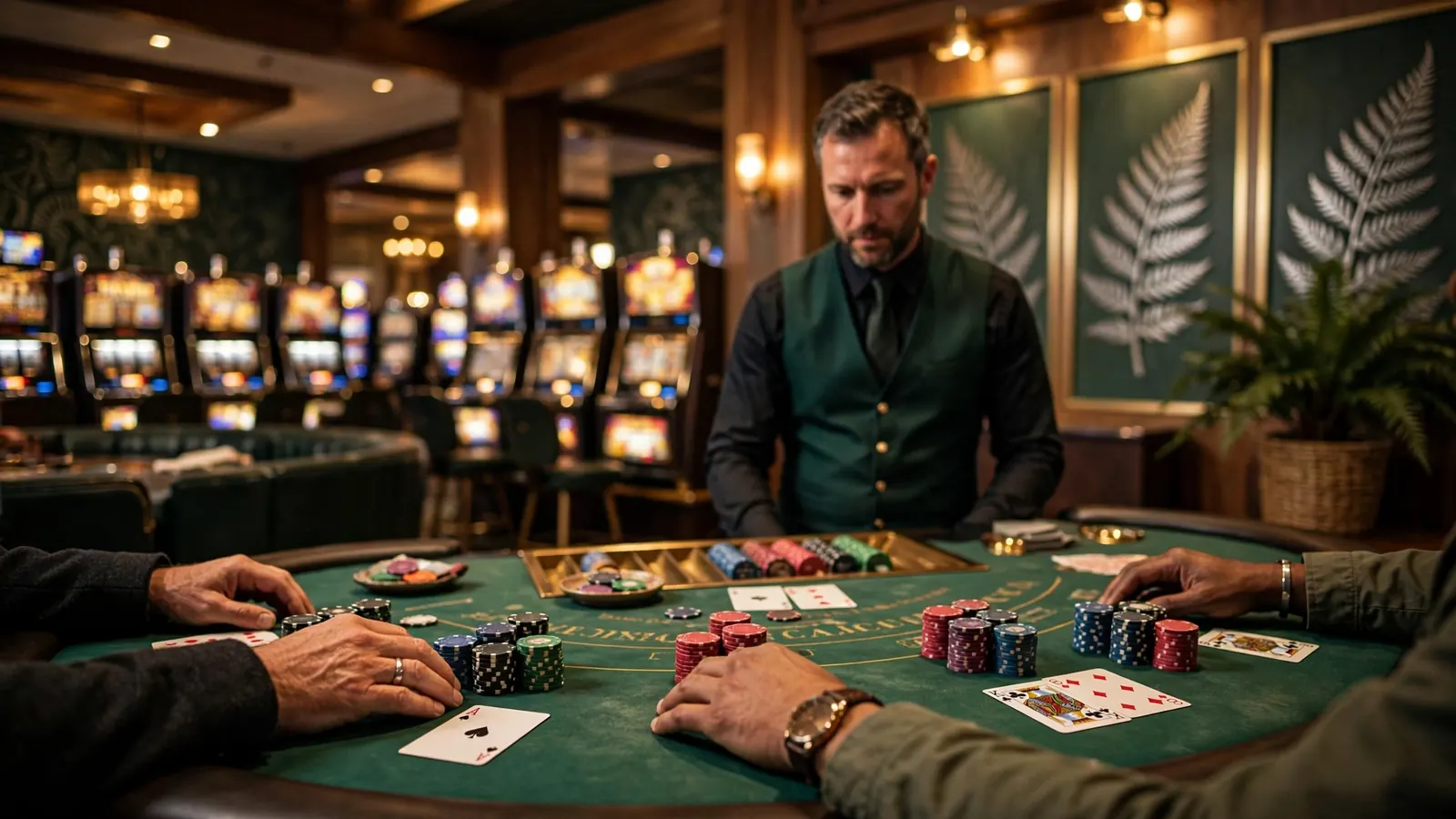 Live blackjack table scene inside a modern New Zealand casino